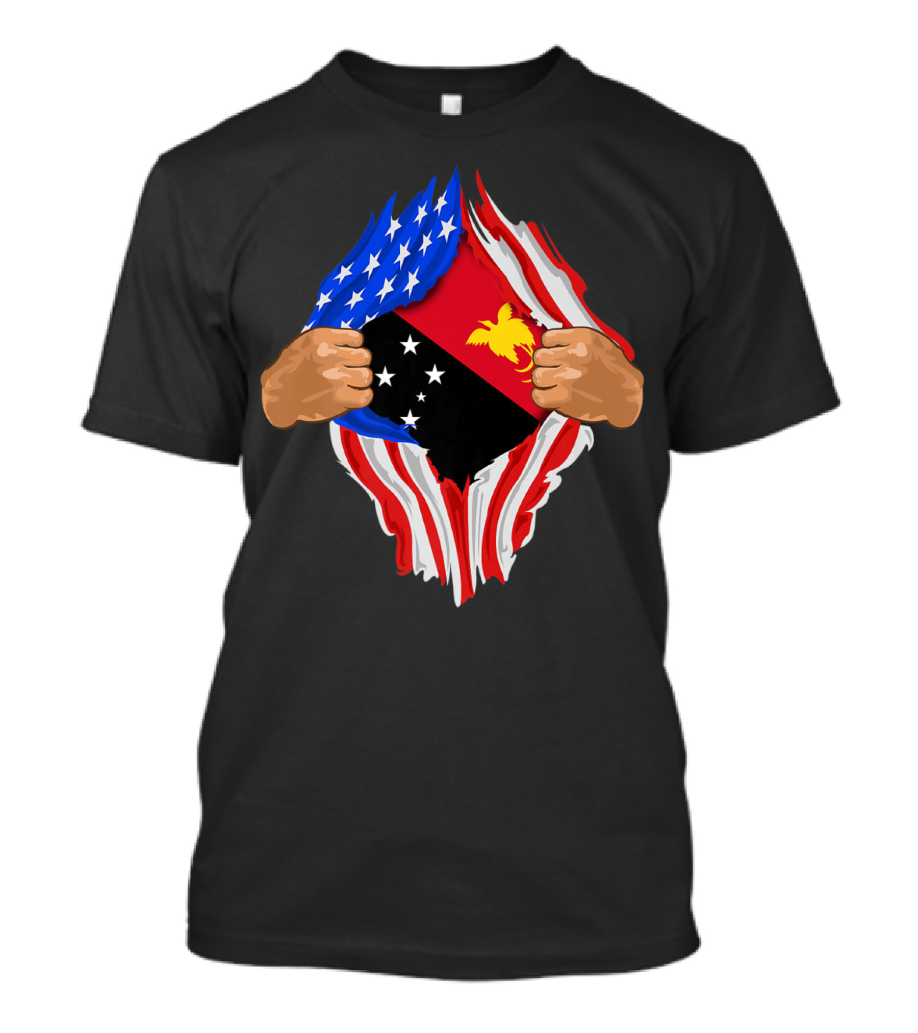 Papuan Blood Inside Me Papua New Guinea Flag American Flag Fusion T-Shirt