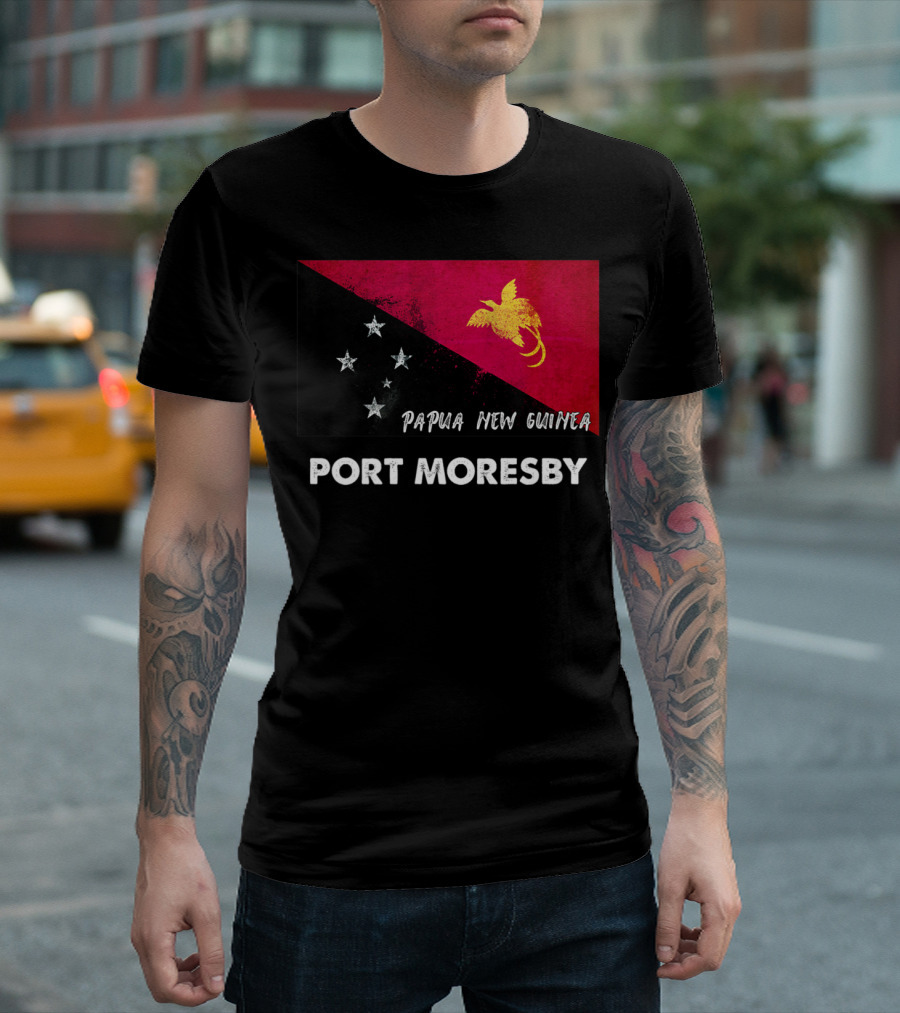 Port Moresby Papua New Guinea Flag Design Bird of Paradise and Stars T-Shirt
