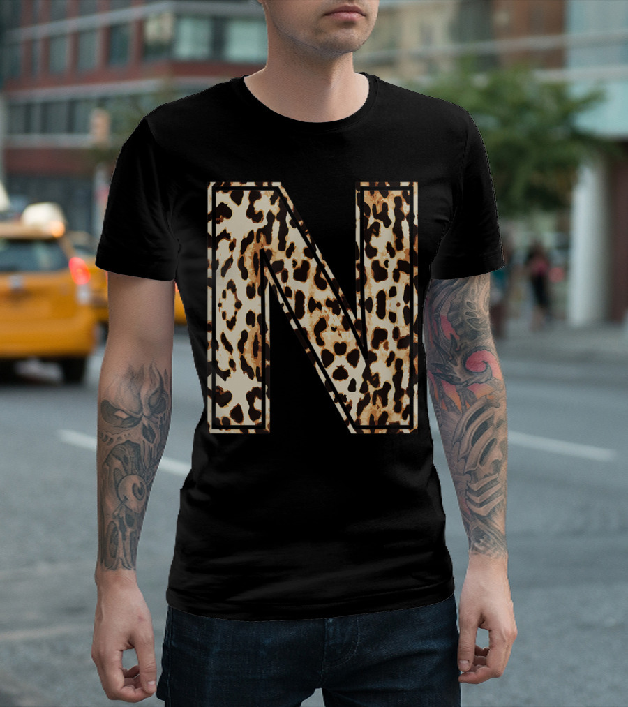 Awesome Leopard Print Letter N Initial Name T-Shirt