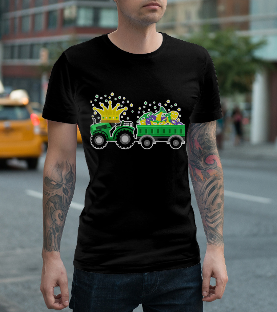 Mardi Gras Tractor with Crown and Festive Masks T-Shirt