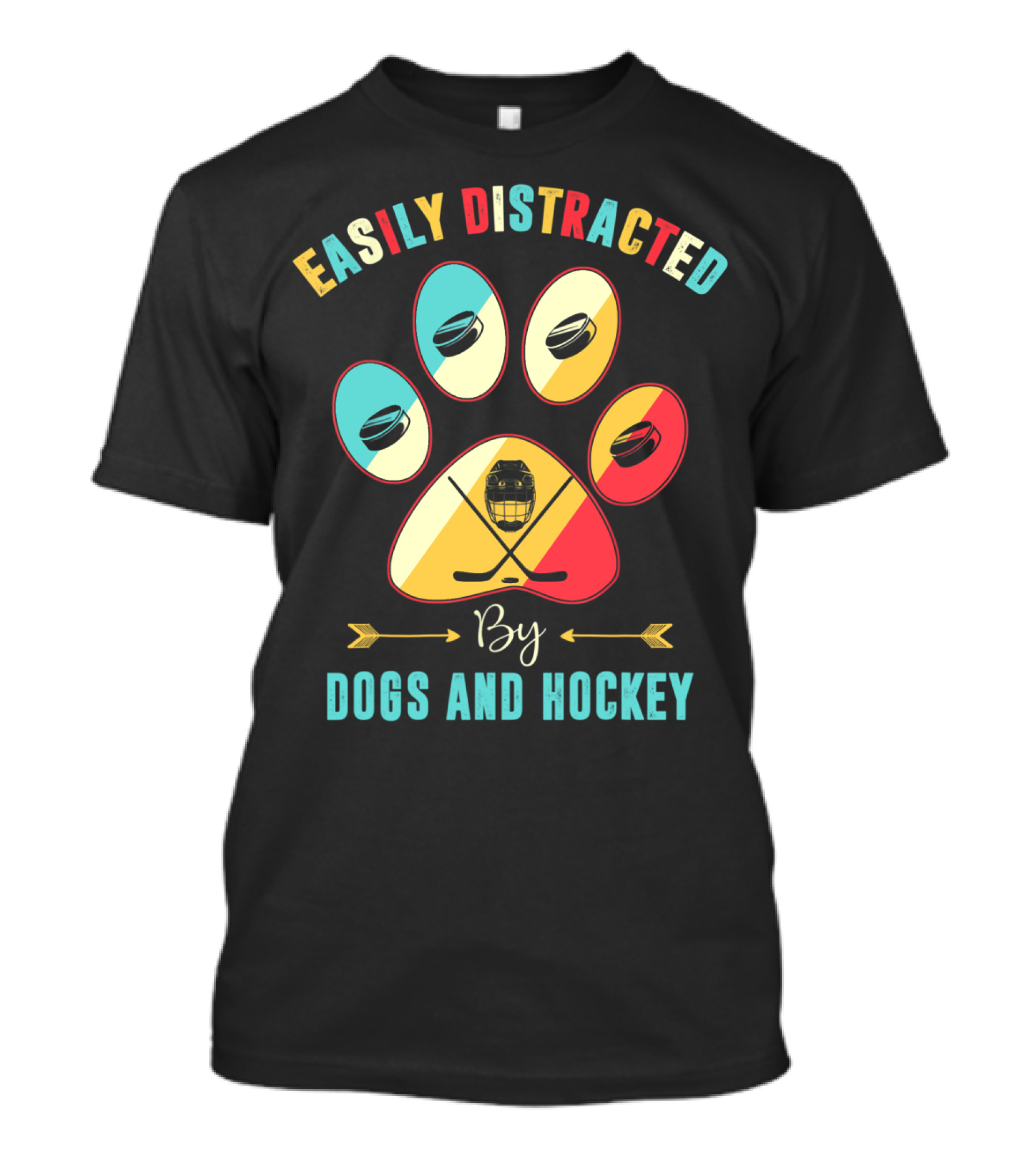 Easily Distracted By Dogs And Hockey Bold Paw Prints T-Shirt