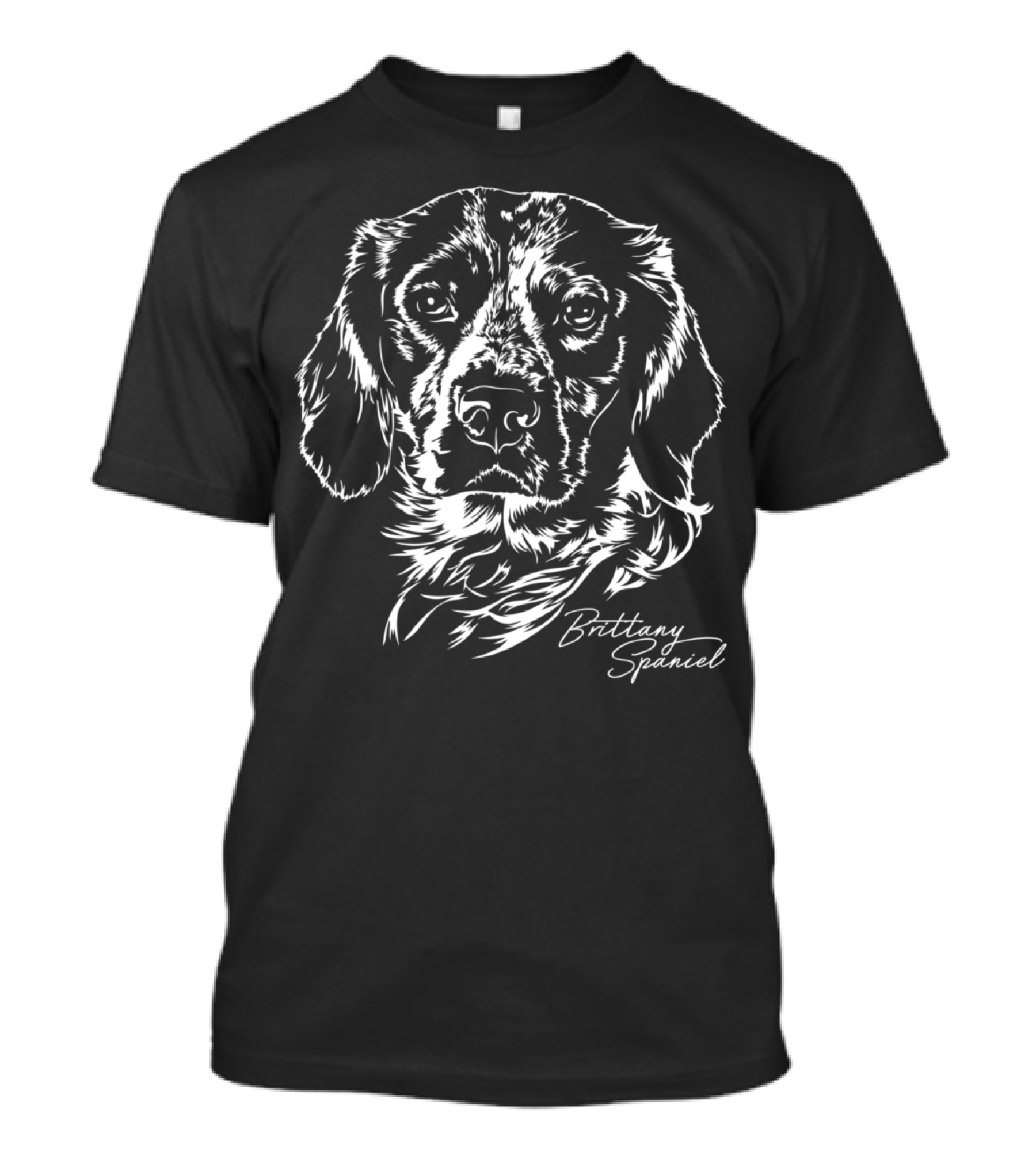 Brittany Spaniel Dog Portrait White Line T-Shirt