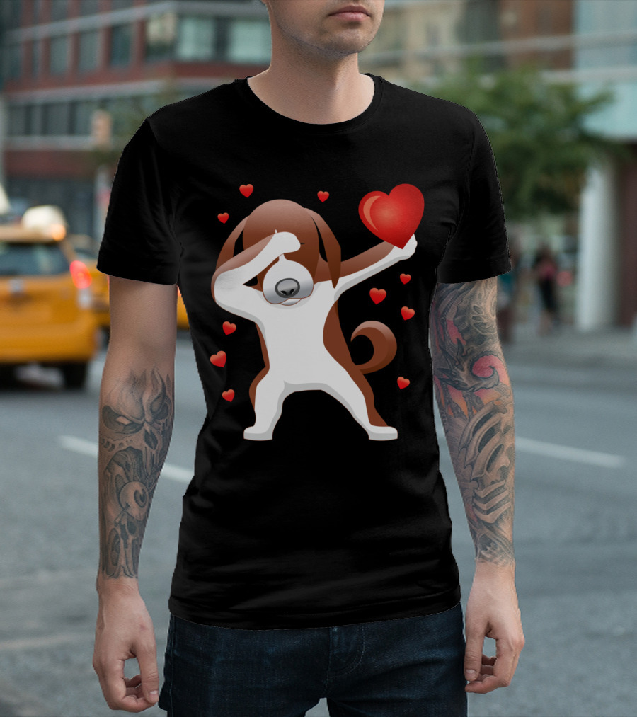 Valentine's Day Dabbing Dog with Heart and Love T-Shirt