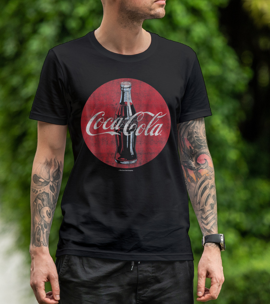 Coca Cola Distressed Bottle Red Disc T-Shirt