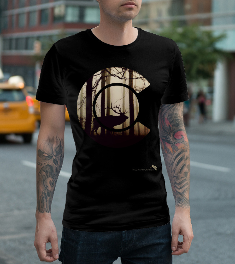 Colorado C Elk Silhouette Forest by THEGRAPHICRABBIT T-Shirt