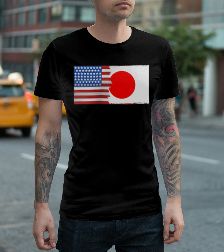 Japan USA Flag Map Half American T-Shirt