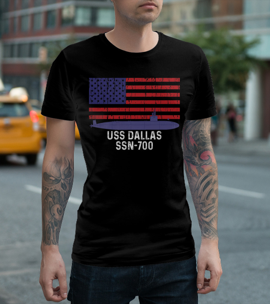 USS Dallas SSN 700 Navy Submarine American Flag T-Shirt