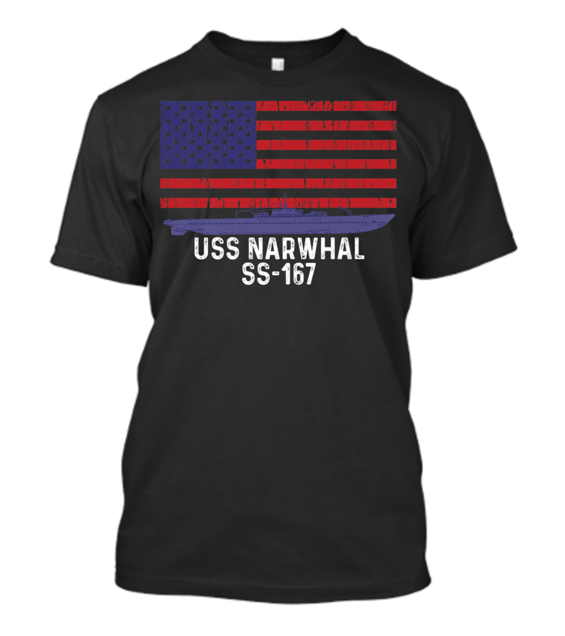 USS Narwhal SS-167 Navy Submarine Vintage American Flag T-Shirt