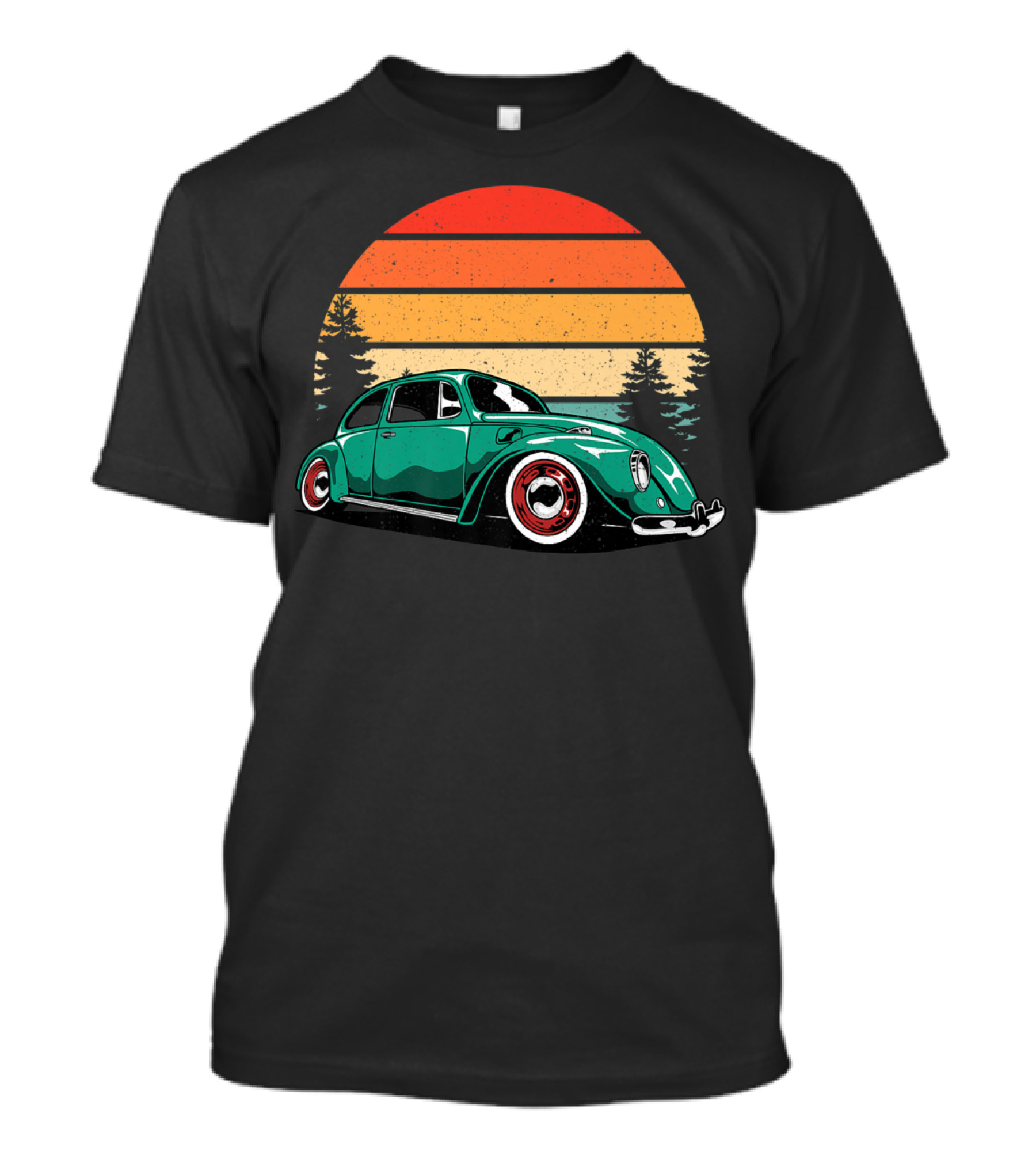 Vintage Beach Tuning Bug Beetle Sunset Forest T-Shirt
