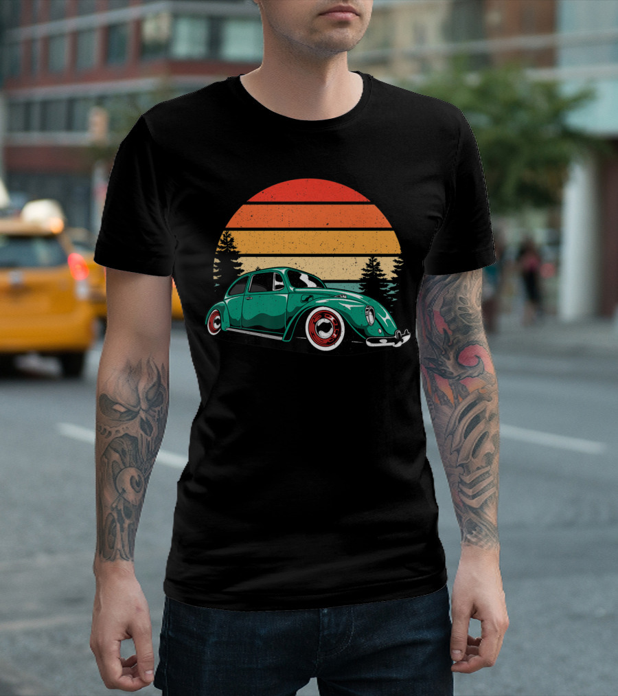 Vintage Beach Tuning Bug Beetle Sunset Forest T-Shirt