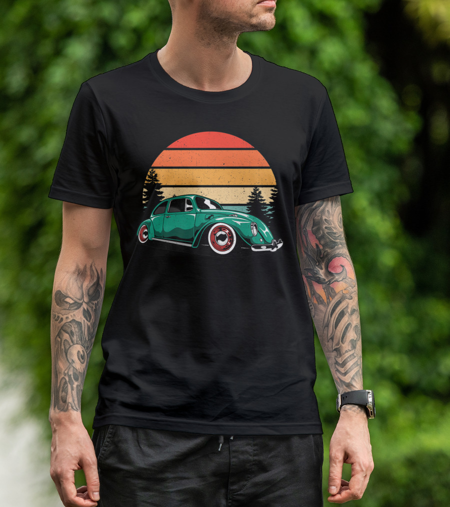 Vintage Beach Tuning Bug Beetle Sunset Forest T-Shirt