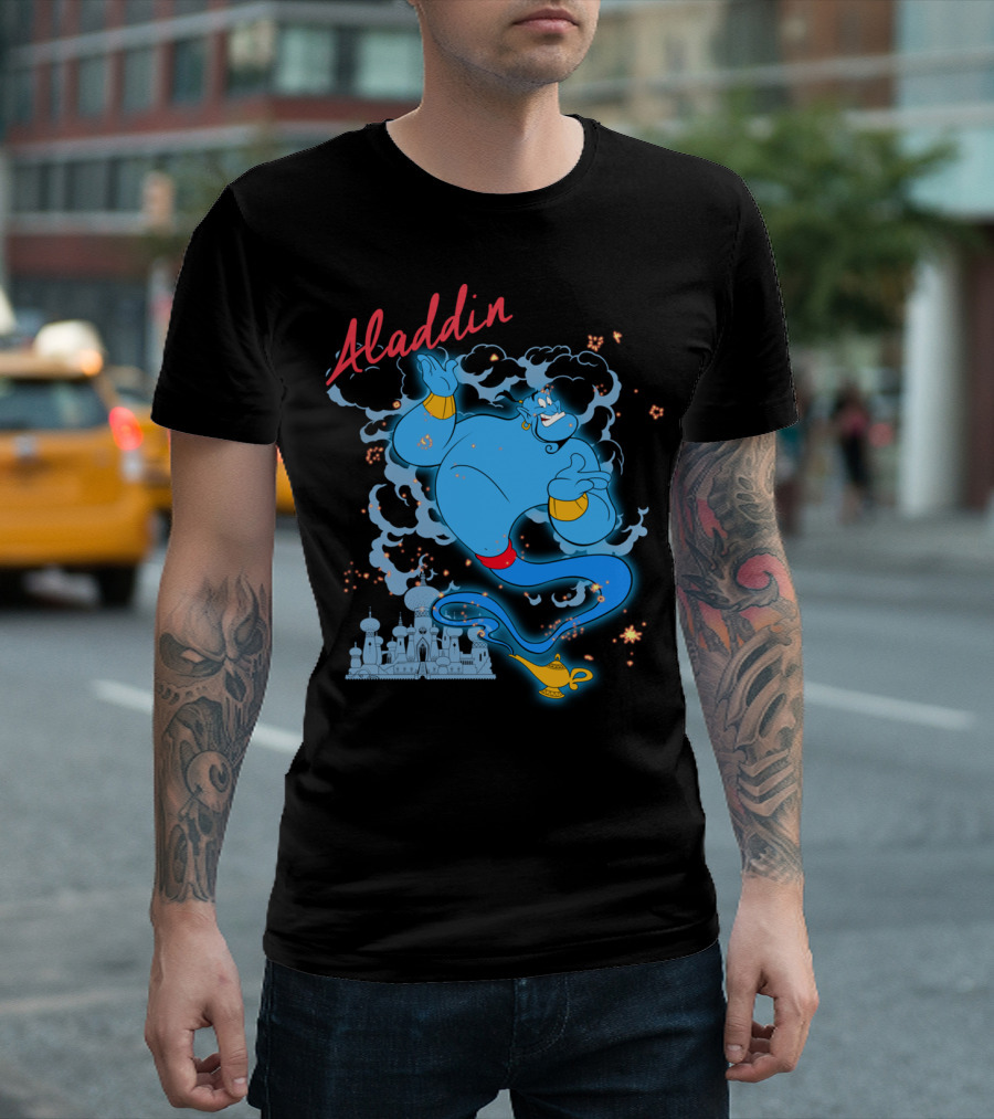 Aladdin Genie Smoke Sparkle Disney Movie Scene Magic Lamp T-Shirt
