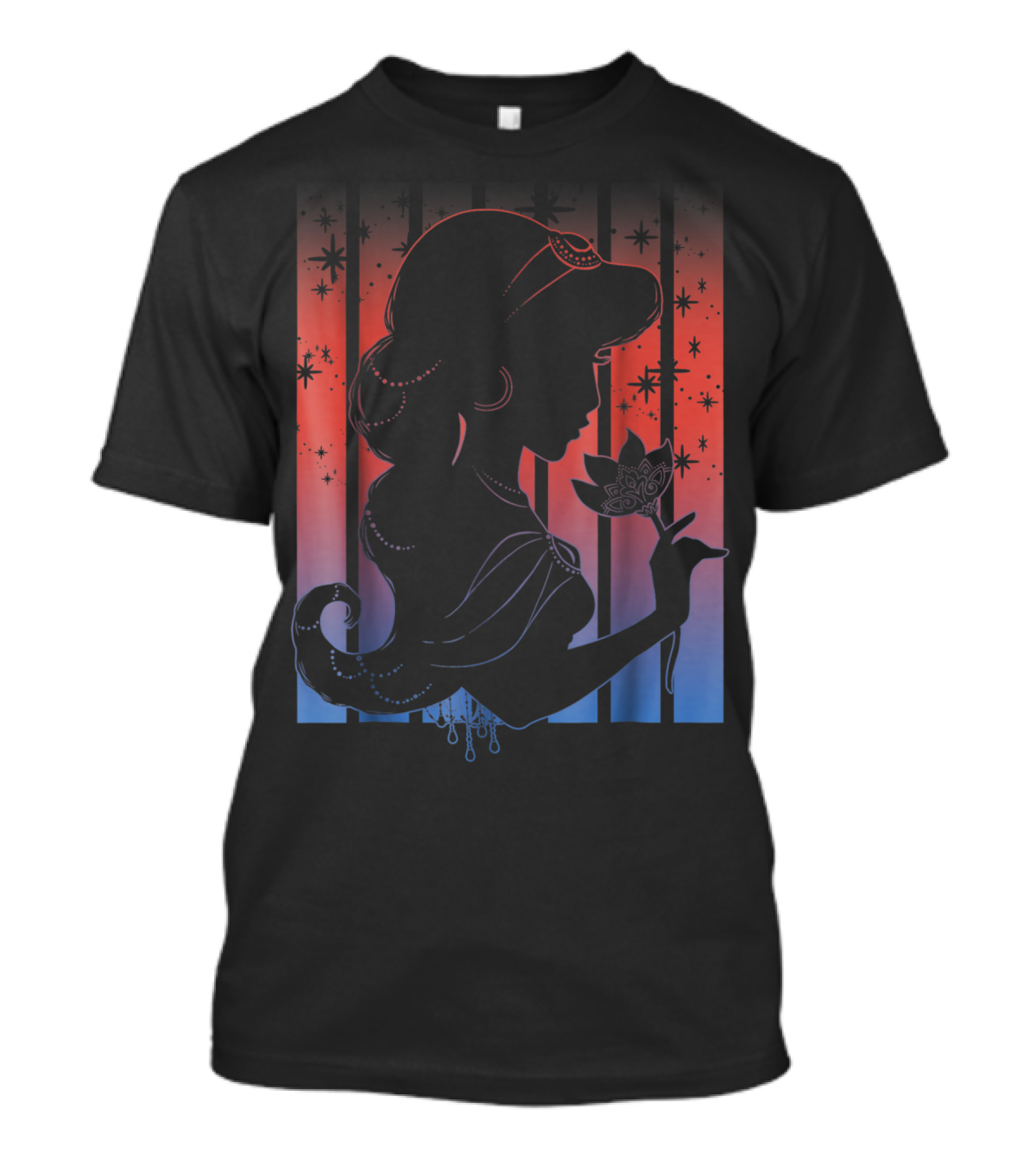 Disney Aladdin Jasmine Profile Outline Silhouette Night Sky Stars T-Shirt