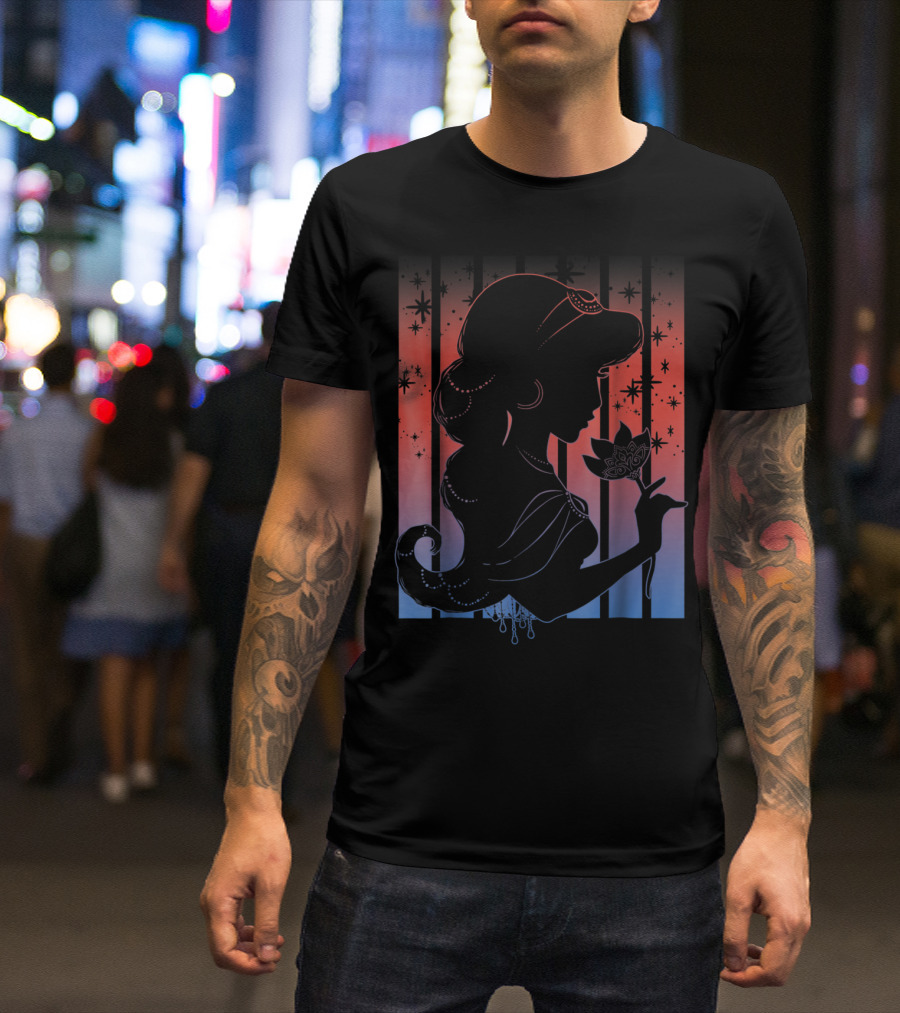 Disney Aladdin Jasmine Profile Outline Silhouette Night Sky Stars T-Shirt