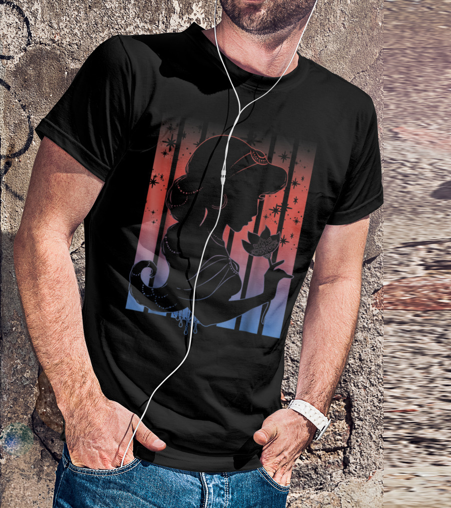 Disney Aladdin Jasmine Profile Outline Silhouette Night Sky Stars T-Shirt
