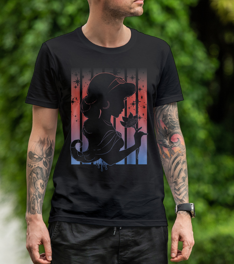 Disney Aladdin Jasmine Profile Outline Silhouette Night Sky Stars T-Shirt