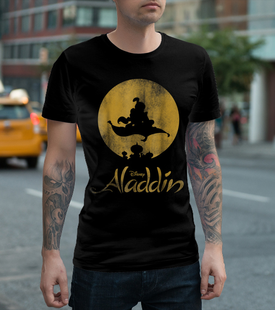 Disney Aladdin Magic Carpet Silhouette in Golden Moonlight T-Shirt