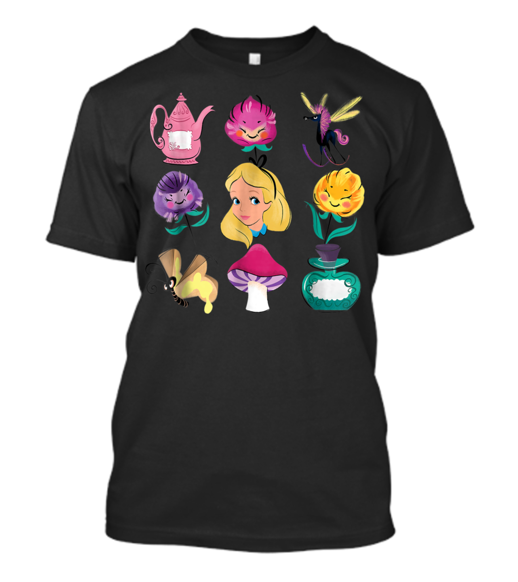 Disney Alice In Wonderland Characters And Iconic Elements T-Shirt