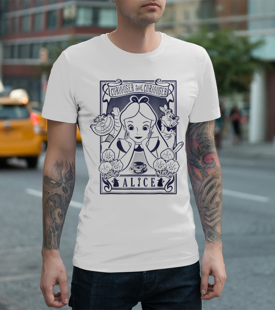 Curiouser and Curiouser Alice in Wonderland Disney Cheshire Cat Tea Party T-Shirt