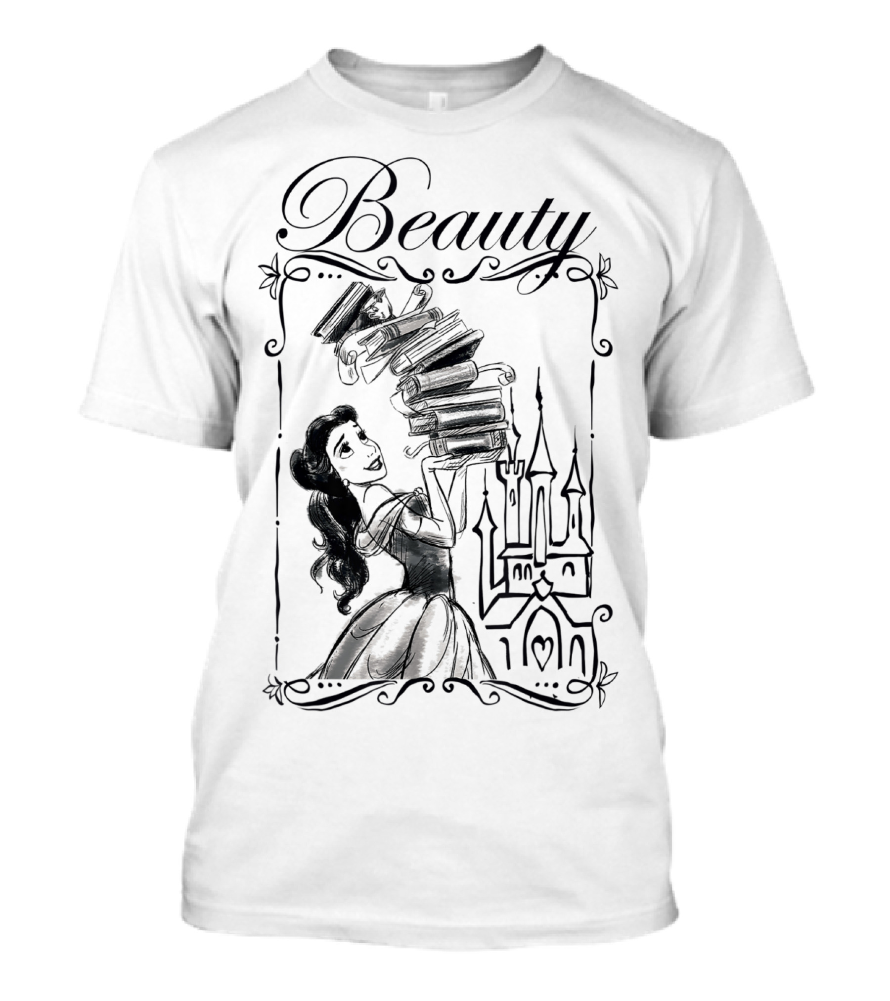 Disney Beauty And The Beast Belle Books And Castle T-Shirt