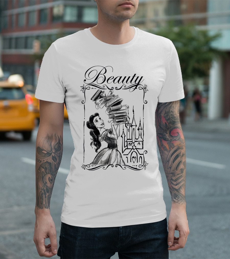Disney Beauty And The Beast Belle Books And Castle T-Shirt