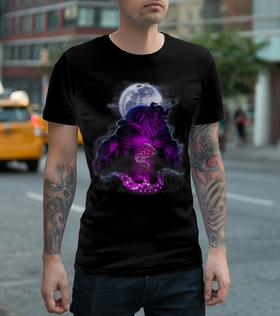 Disney Beauty And The Beast Moon Rose Airbrush T-Shirt