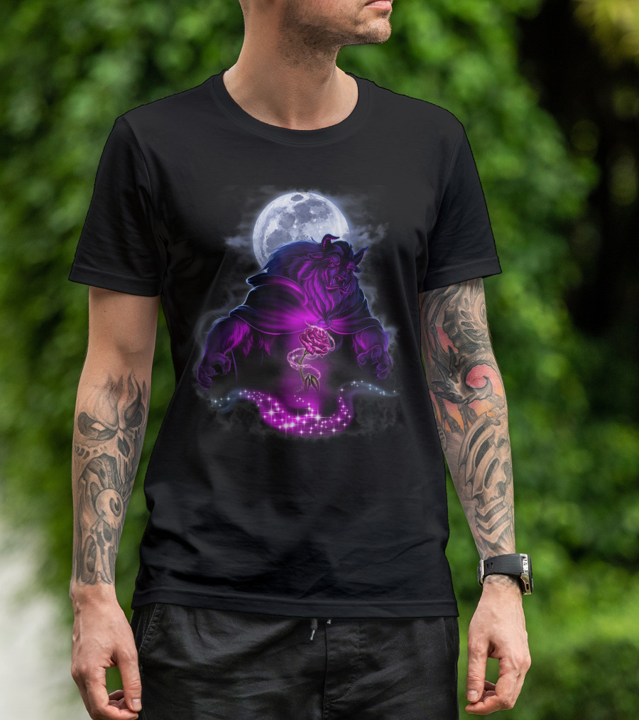 Disney Beauty And The Beast Moon Rose Airbrush T-Shirt