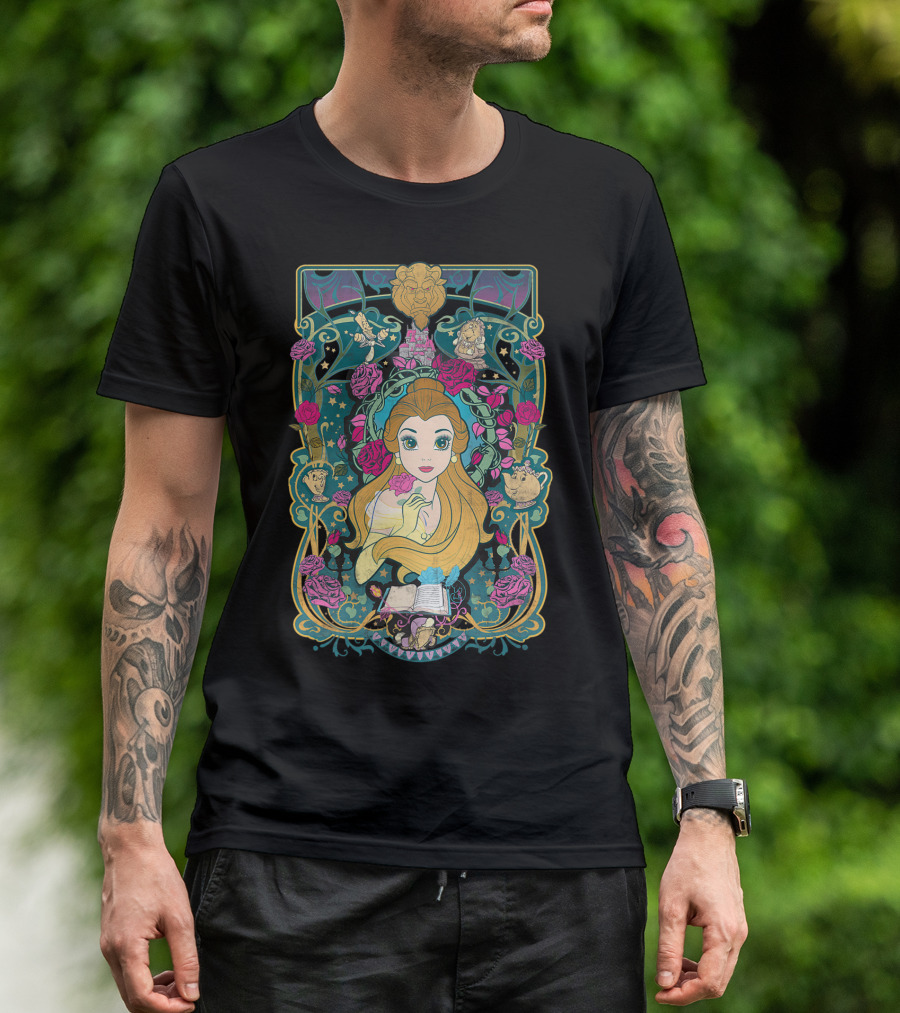Disney Beauty And The Beast Belle Roses Lumière Mrs. Potts Enchanted Castle T-Shirt