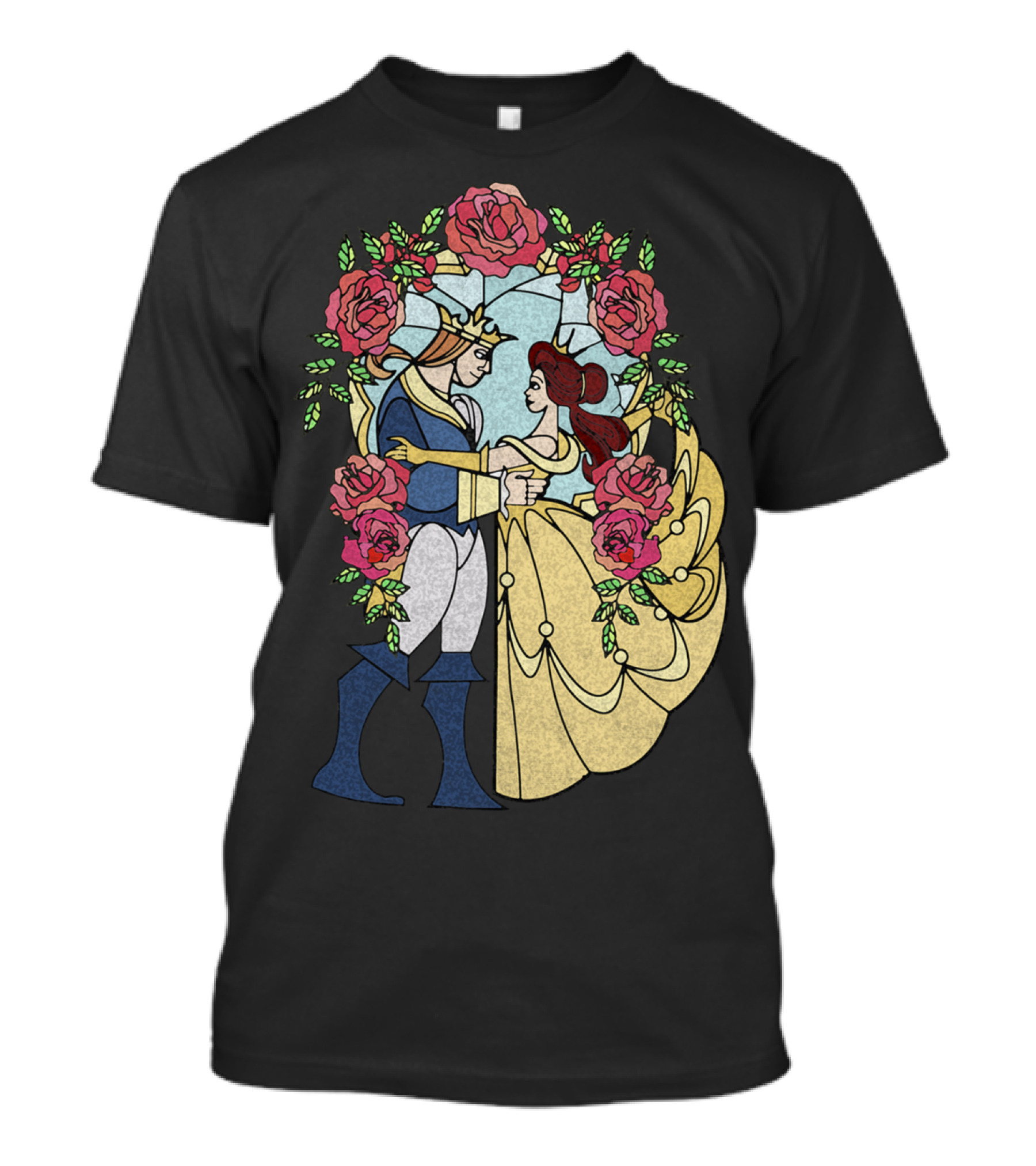 Disney Beauty And The Beast Stained Glass Roses And Dancing Couple T-Shirt