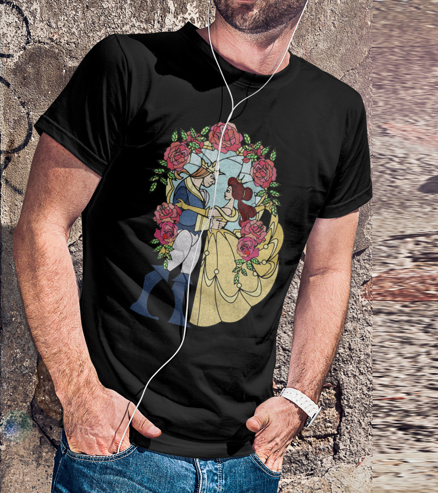 Disney Beauty And The Beast Stained Glass Roses And Dancing Couple T-Shirt