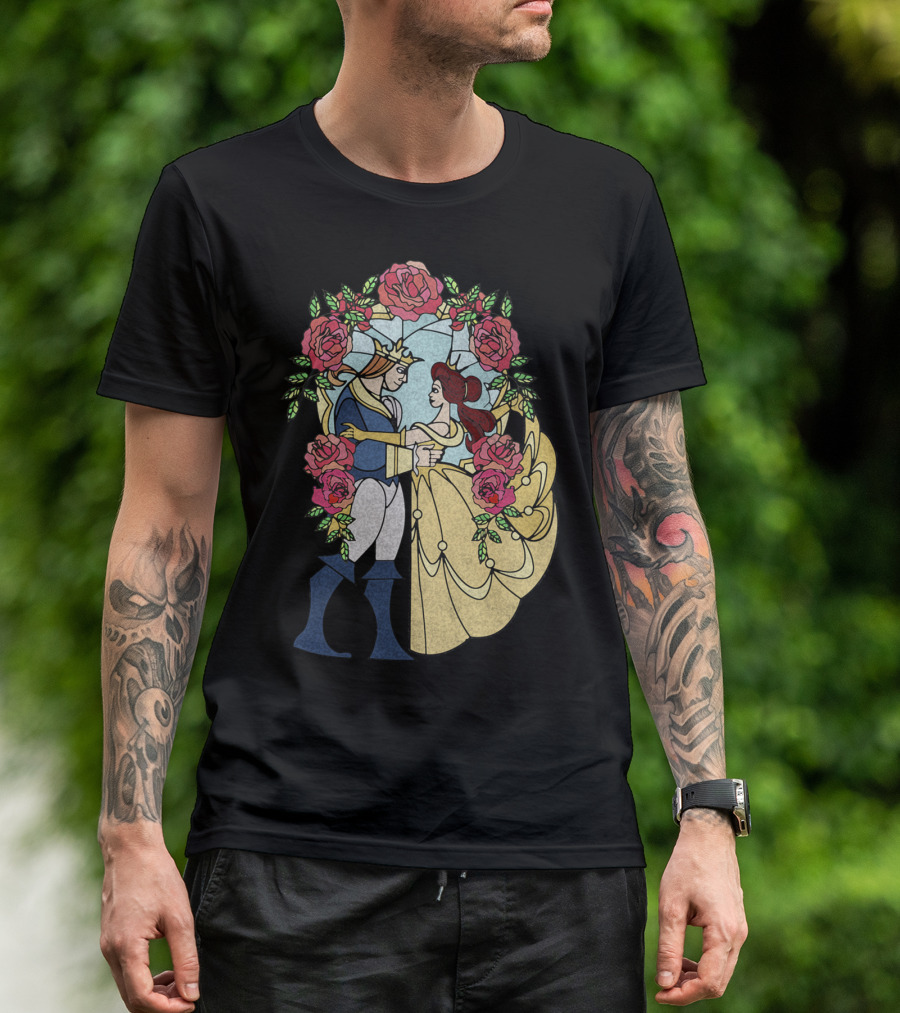 Disney Beauty And The Beast Stained Glass Roses And Dancing Couple T-Shirt