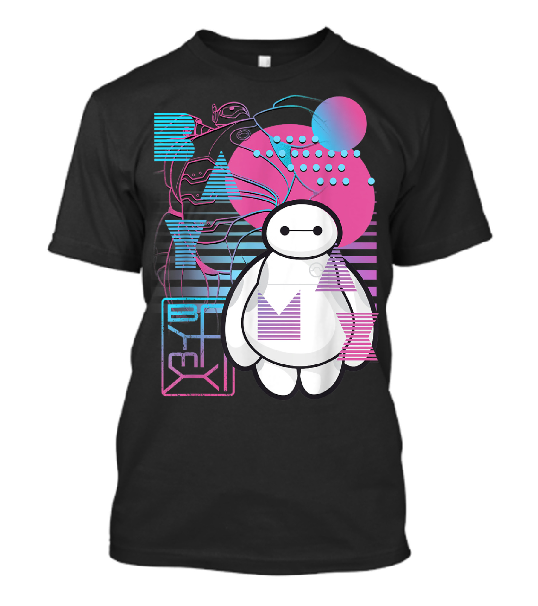 Disney Big Hero 6 Baymax Neon Blue Pink Geometric T-Shirt