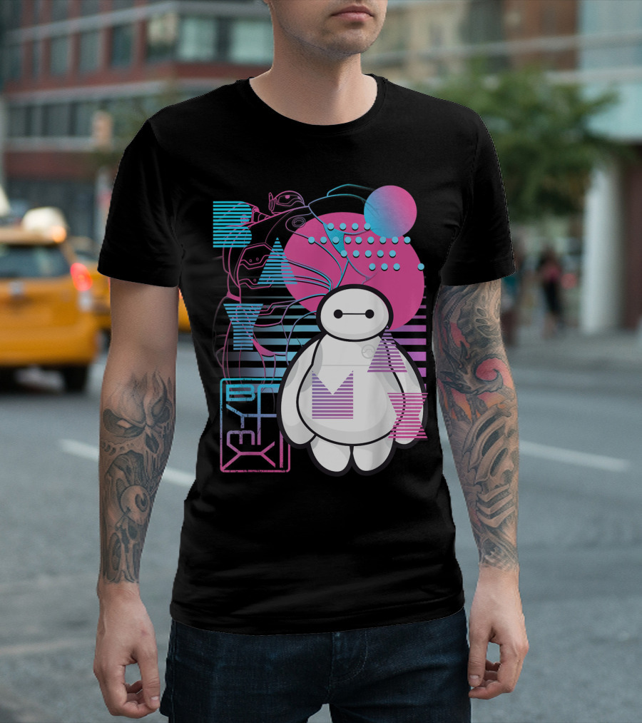 Disney Big Hero 6 Baymax Neon Blue Pink Geometric T-Shirt