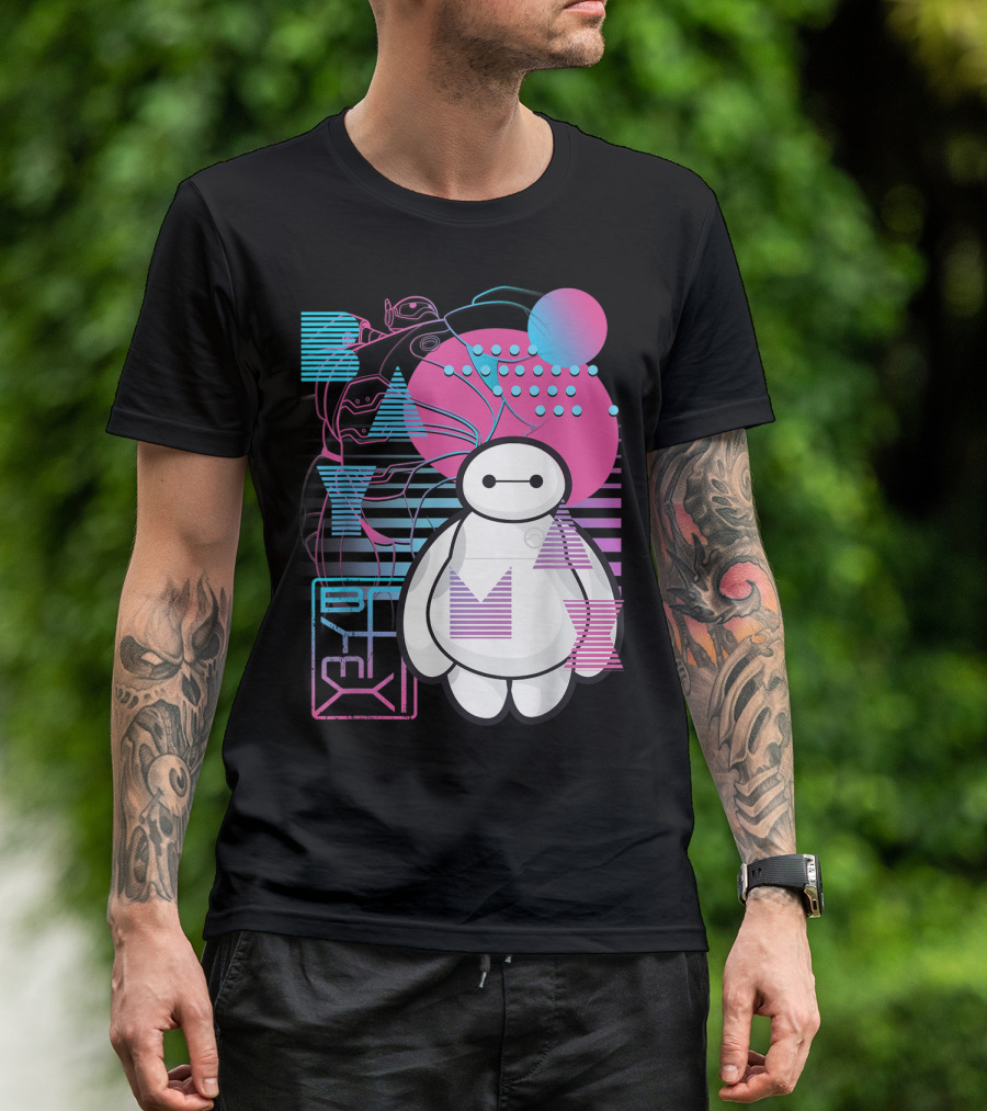 Disney Big Hero 6 Baymax Neon Blue Pink Geometric T-Shirt