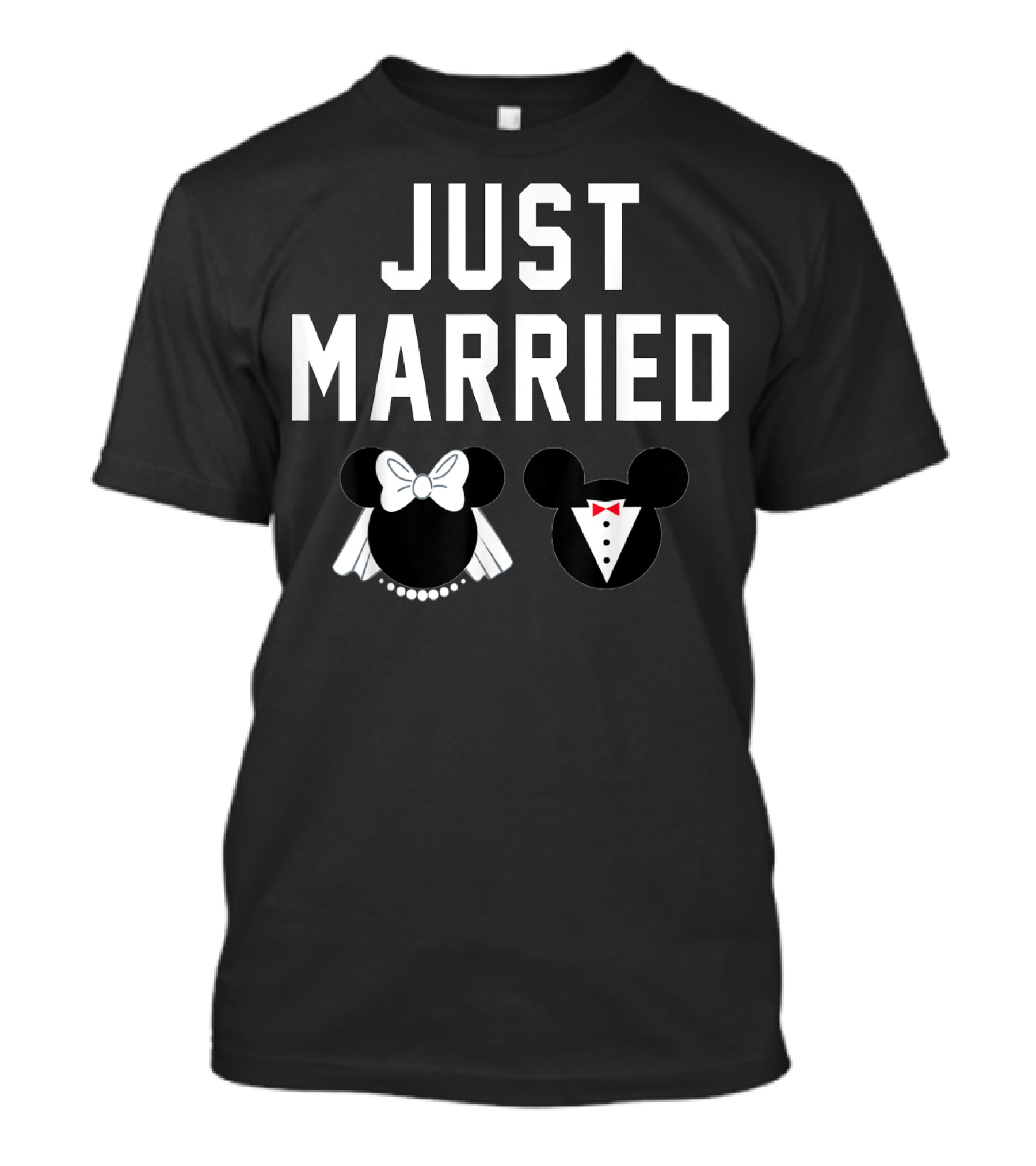 Just Married Disney Mickey Ears Bridal Tuxedo Bow T-Shirt