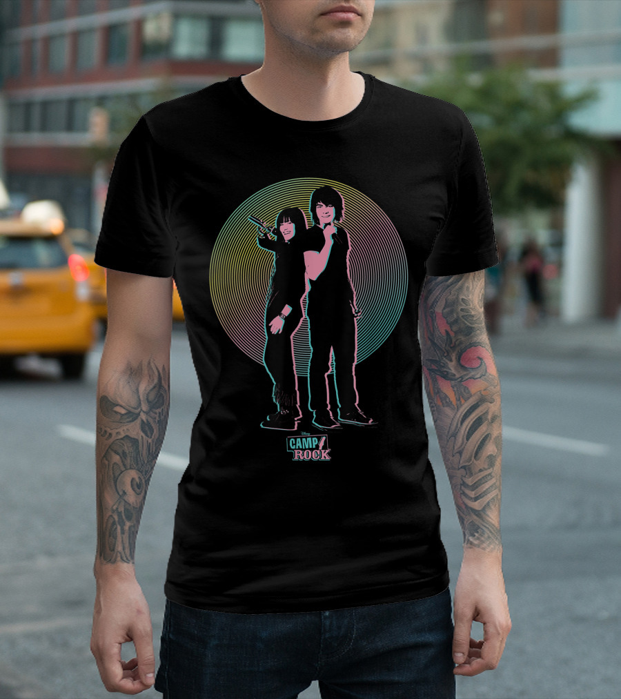 Disney Camp Rock Mitchie Torres and Shane Silhouette Rainbow Rings T-Shirt