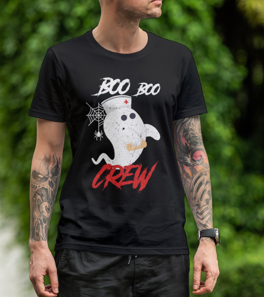 BOO BOO CREW Halloween Nurse Ghost With Spider Web T-Shirt