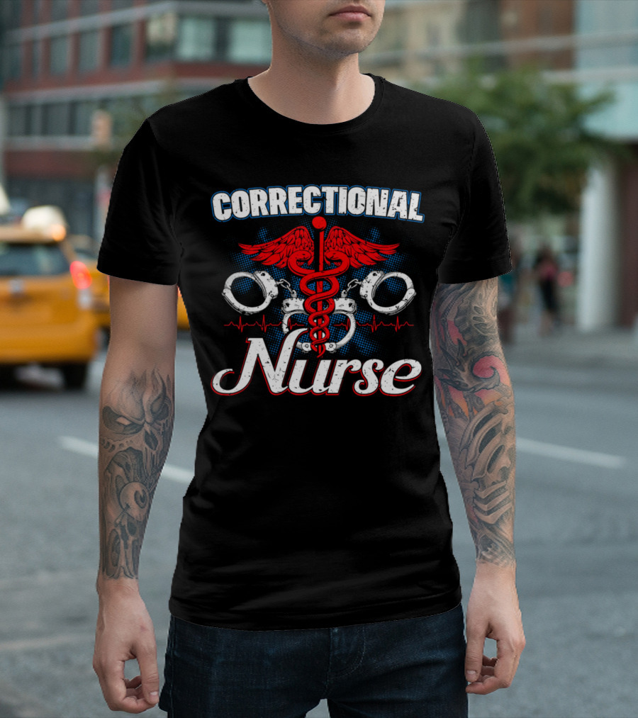 Correctional Nurse Handcuffs Caduceus Heartbeat T-Shirt