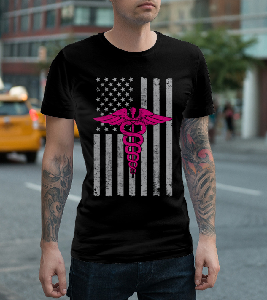 American Flag Caduceus Nurse T-Shirt
