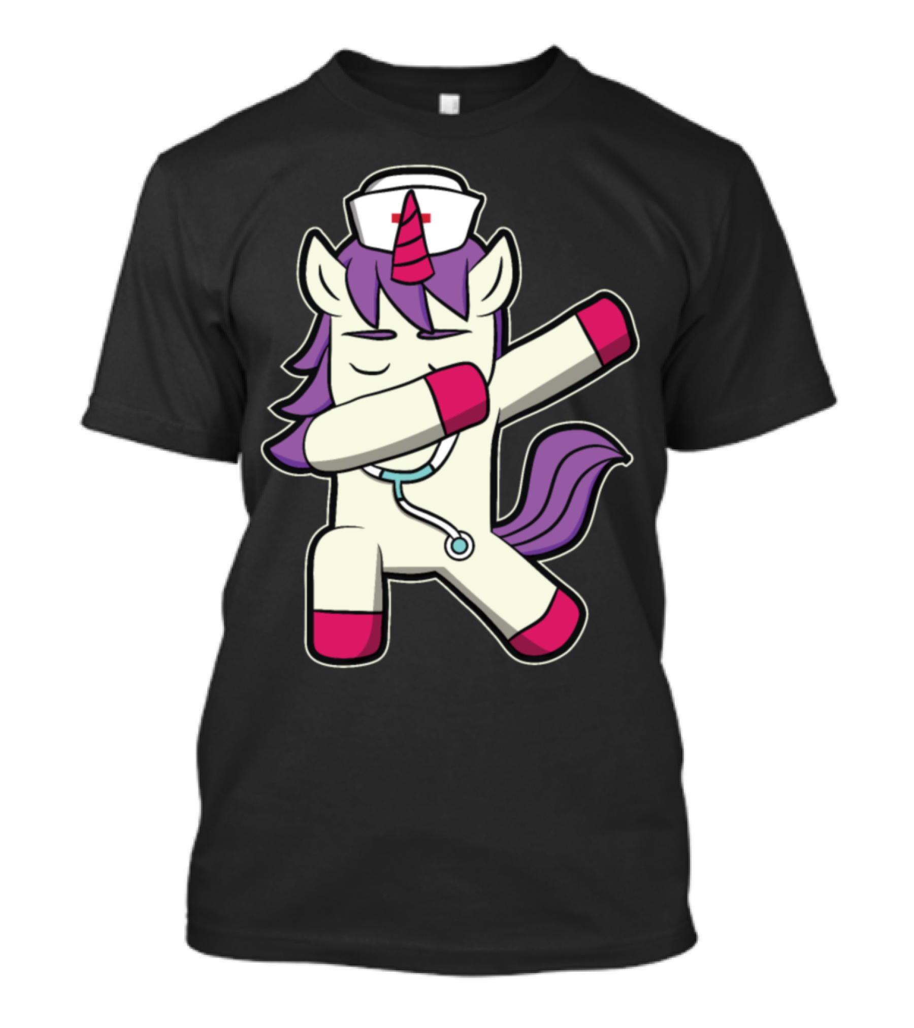 Dabbing Unicorn Nurse With Medical Stethoscope And Hat T-Shirt