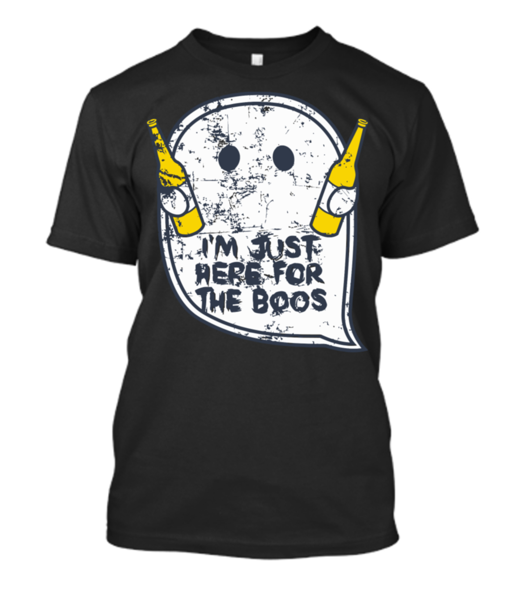 I'm Just Here For The Boos Ghost Holding Two Beer Bottles Halloween T-Shirt
