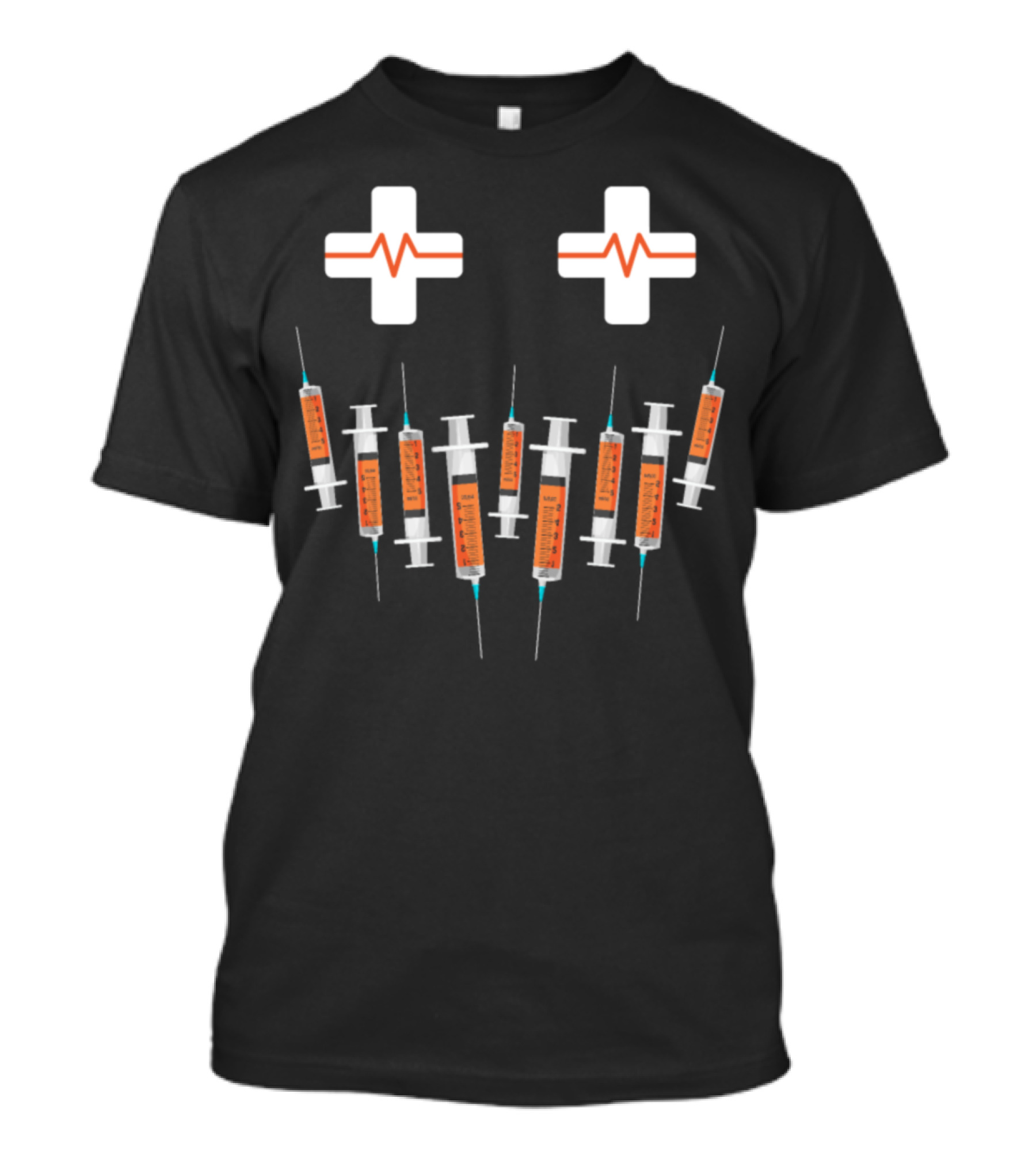 Syringe Pumpkin Face Nurse Halloween With Cross EKG Eyes T-Shirt