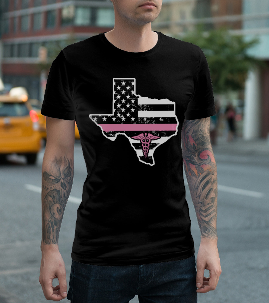 Texas Nurse CNA RN RNA Medical Caduceus USA Flag T-Shirt