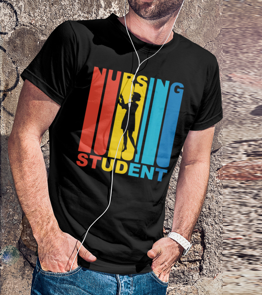Vintage Nursing Student Silhouette Retro Color Bars T-Shirt