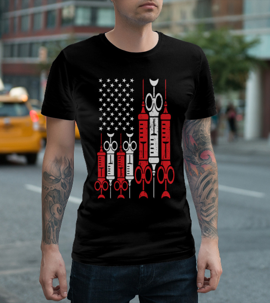 4th Of July Nurse American Flag Syringes T-Shirt