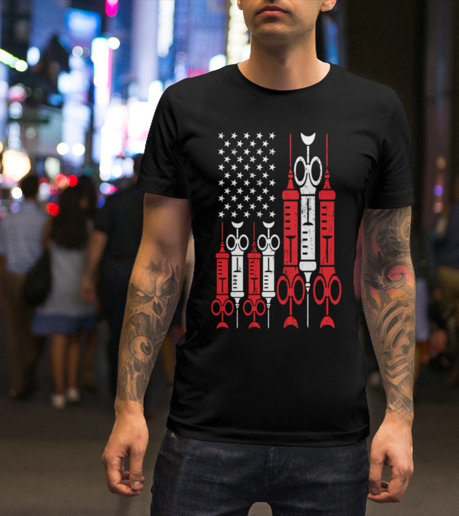 4th Of July Nurse American Flag Syringes T-Shirt