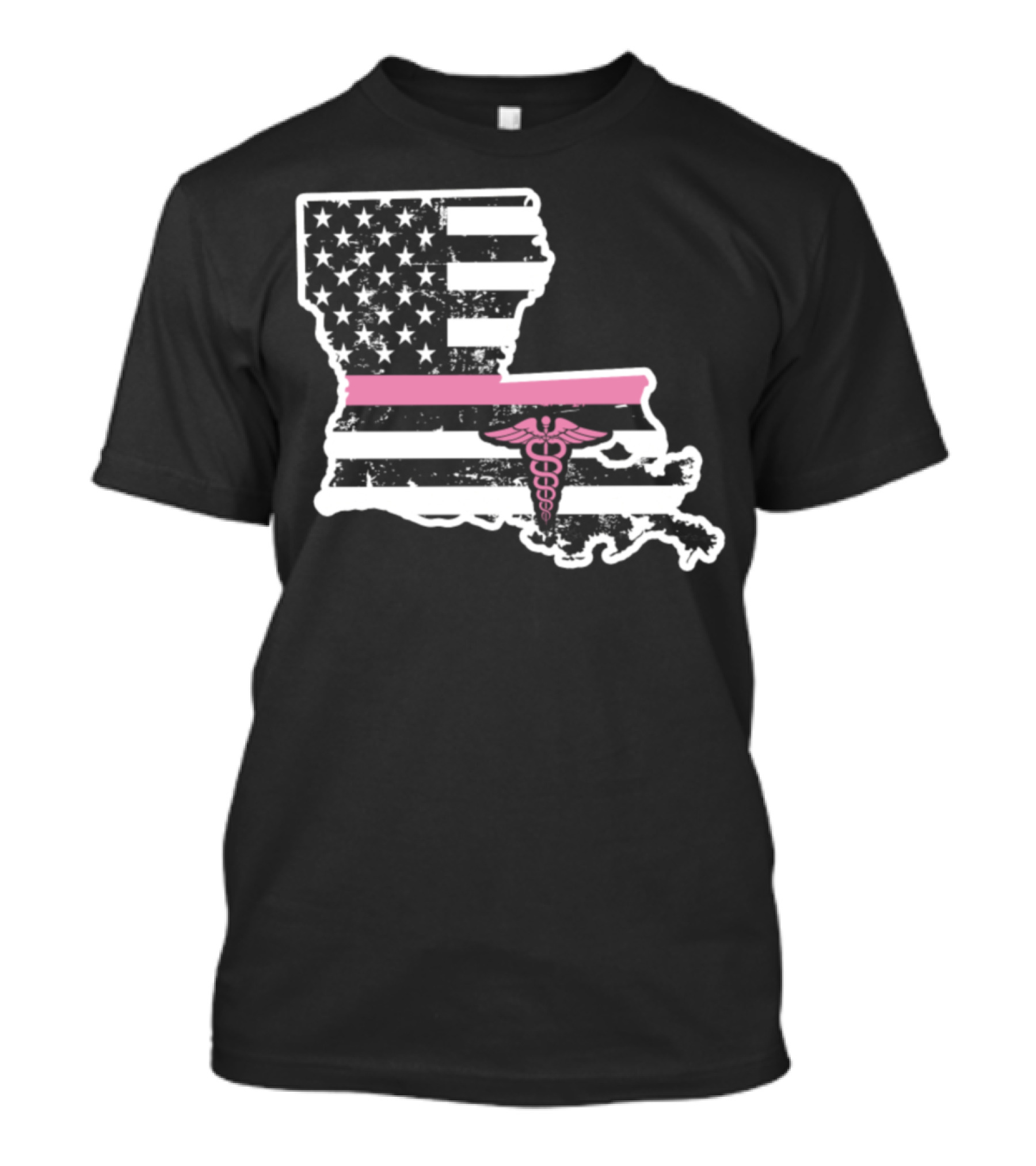Louisiana Nurse American Flag Caduceus Black And Pink T-Shirt