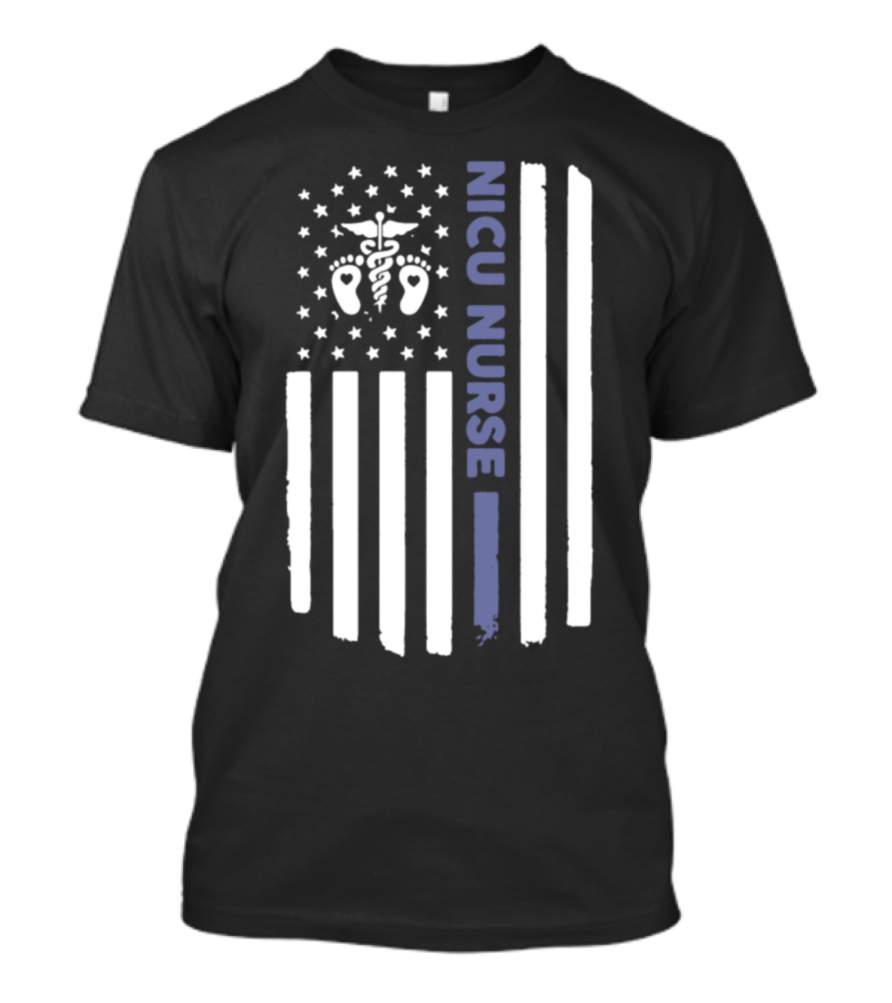 NICU Nurse American Flag With Caduceus And Tiny Feet T-Shirt