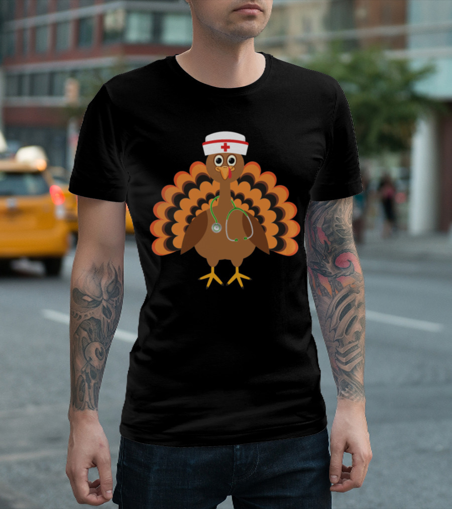 Cute Turkey Nurse Stethoscope Hat T-Shirt
