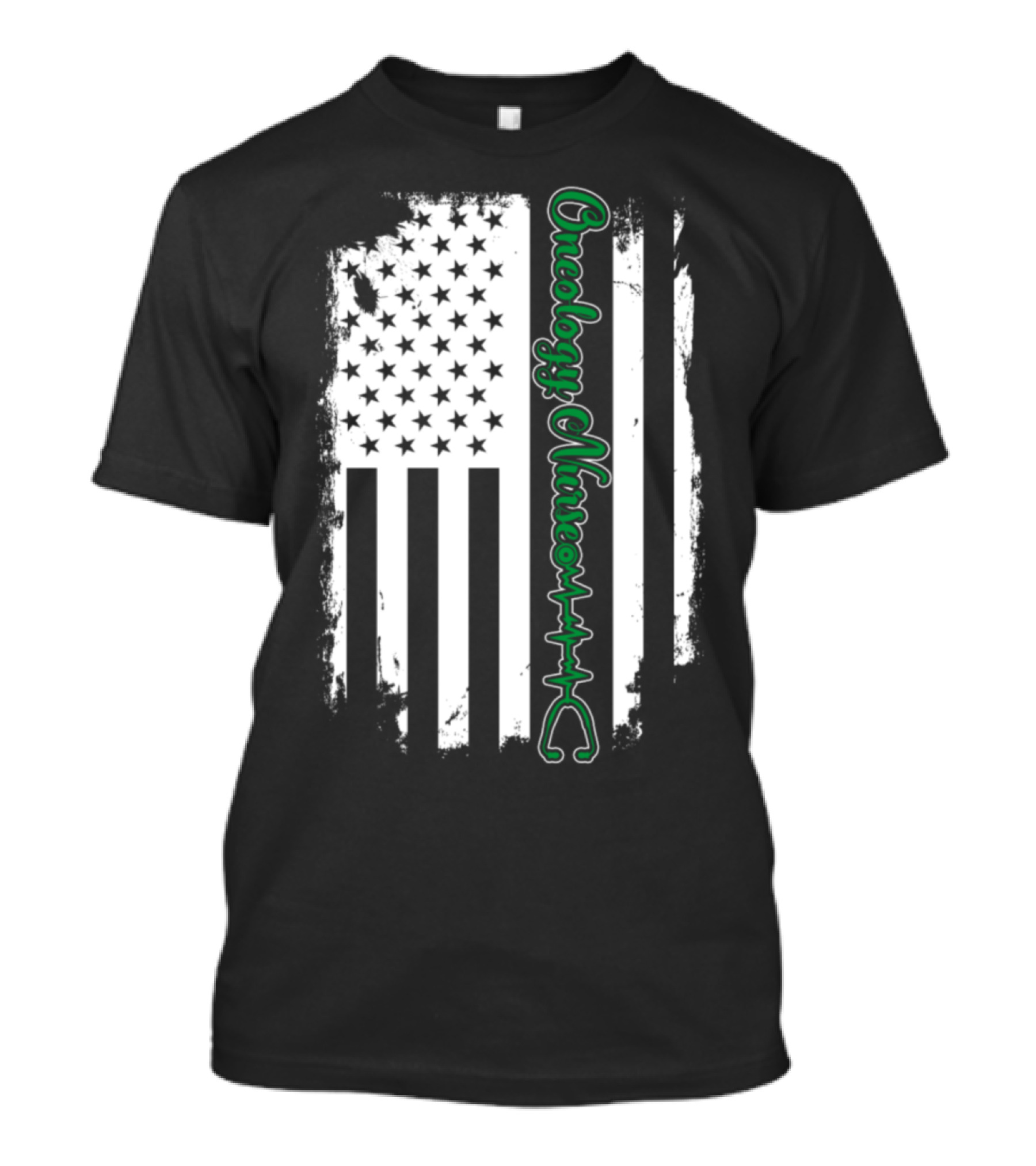 Oncology Nurse American Flag Vertical EKG Heartbeat T-Shirt
